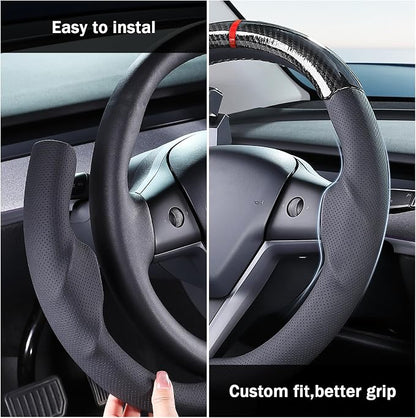 Steering Wheel Cover for 2017-2023 Tesla Model 3 2020-2024 Tesla Model Y, Car Steering Wheel Cover for Tesla Model 3/Y Accessories, Black