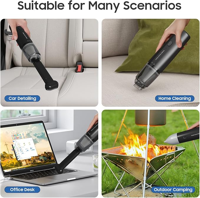 Handheld Vacuum Cordless, Car Vacuum Portable with 2 Suction Modes, Blow & Suction 2-in-1, Mini Vacuum Cleaner Rechargeable for Car, Home, Pet Hair, Office, Desk, Keyboards (Black)