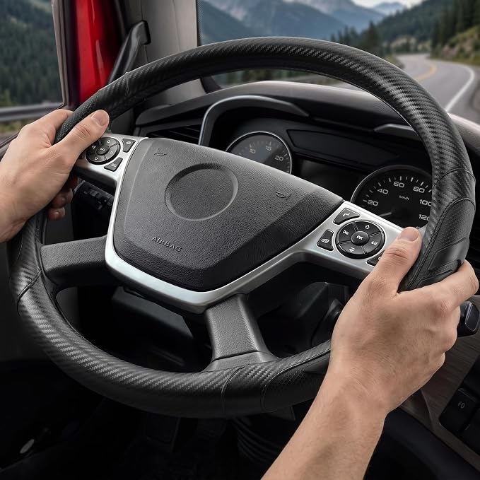 West Llama Semi Truck Steering Wheel Cover, Universal Fit 17.5-18 Inch Large Steering Wheels for RV, Big Rig, 18 Wheeler, Commercial Trucks and Buses (Extra Large Size-Black)