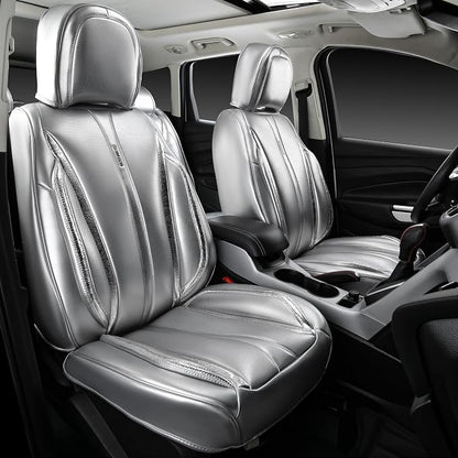 CAR PASS Ultra+ Nappa Leather Car Seat Covers Full Set Universal Cushioned, Soft Breathable Waterproof Anti-Slip Driver Seats and Backrest for SUV Pick-up Truck Sedan, 5 Seats Margiela Solid Silver