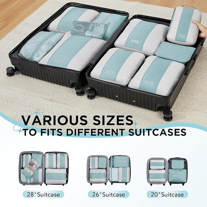 OlarHike 10-Pack Compression Packing Cubes for Travel Essentials,Compressible Expandable Packing Cubes for Suitcase,Luggage Garment Bags for Travel,Handy Helper for Organizing Clothes(Blue Gray)