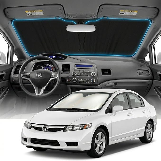 for Honda Civic Sun Shade Windshield Cover - Custom Fit Civic Accessories 2006-2015 Sunshade Foldable UV Protection & Heat Shield Sun Visor Accessories