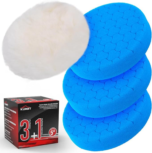 Blue Polish Pad, 3Pcs 5.5 Inch Face for 5 Inch Buffing Polishing Pads and Woolen Pads 125mm Backing Plate Compound Buffing Sponge for Car Buffer Polisher Compounding, Polishing and Waxing