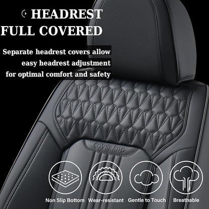 Coverado Front Seat Covers, Leather Car Seat Cover, Waterproof Car Seat Protector, Driver Seat Covers Car Seat Cushion Universal Fit for Most Cars, Black
