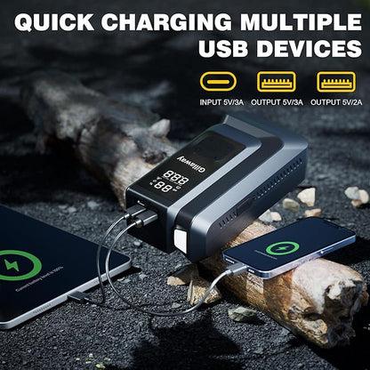 7-in-1 Jump Starter 8000A Car Jumper Starter Portable with 150PSI Portable Air Compressor, 12V Car Battery Charger, Tire Inflator, Flashlight, Power Bank