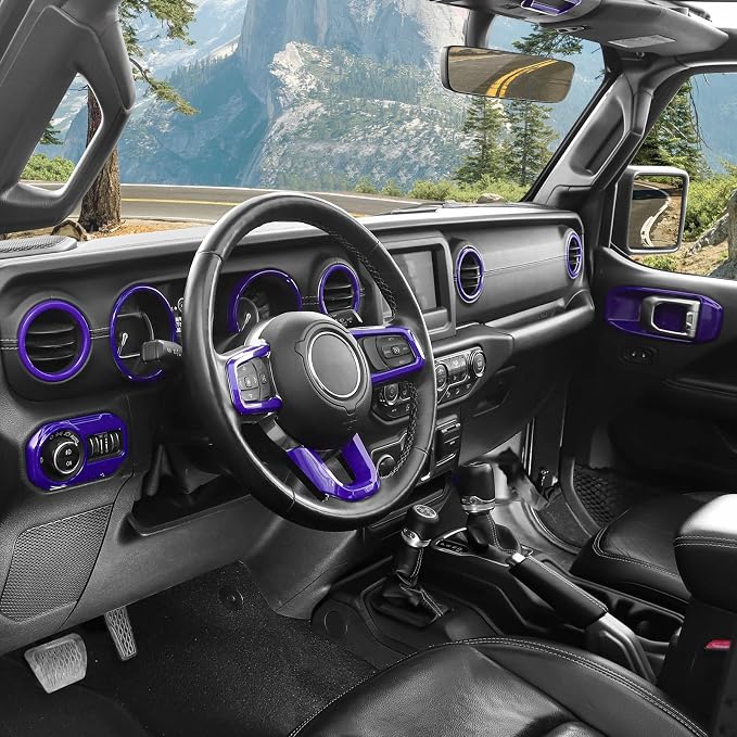21PCS Full Set Interior Trim Kit for 2018-2023 Jeep Wrangler JL JLU,Side Outlet Door Handle Bowl Roof Reading Light Cover Trim (Purple)