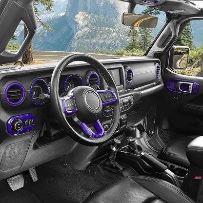 21PCS Full Set Interior Trim Kit for 2018-2023 Jeep Wrangler JL JLU,Side Outlet Door Handle Bowl Roof Reading Light Cover Trim (Purple)