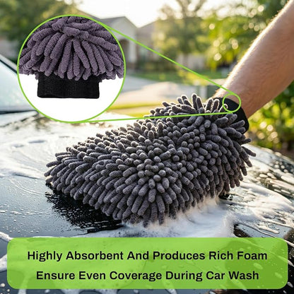 2Pack Car Wash Mitt, 8"×12" Fiber Microfiber Mitt Car Wash Brush for Scratch, Safe on Painted Surfaces, Glass & Plastic, Cars Cleaning Kit Essential, Green