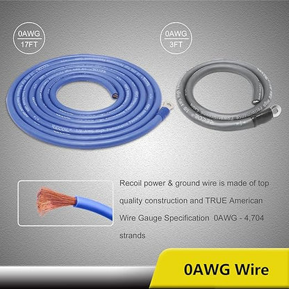 Recoil RCK0D True 1/0 Gauge Car Audio Dual Amplifiers CCA Wiring Installation Kits with OFC RCA Cable