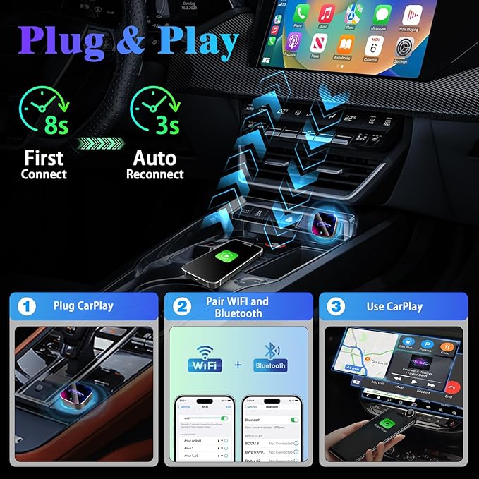 2026 Wireless CarPlay Adapter Upgrade Wired CarPlay to Wireless, Mini USB Design for Cars with Built-in Wired Apple CarPlay Plug and Play Easy Use Fast Stable Connection Car Play for iPhone