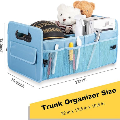 JiatuA Car Trunk Organizer, Car Organizers and Storage Collapsible Multi Compartment Container Box, Adjustable Car Accessories for SUV Sedan Truck, Standard Size, Light Blue