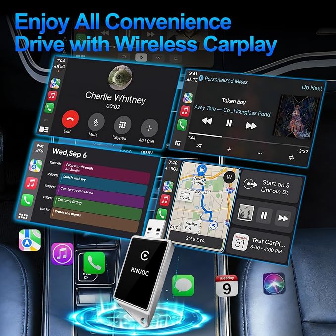 Wireless CarPlay Adapter for Apple iPhone - Zero Lag, Plug-and-Play Auto Connect WIFI & Bluetooth Control for Cars | Turns Factory Wired CarPlay to Wireless, from iOS 10+ to Screen w/USB C Car Adapter