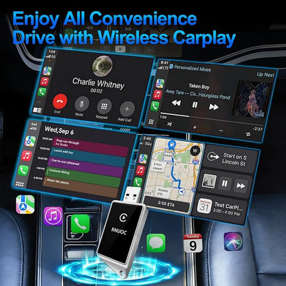 Wireless CarPlay Adapter for Apple iPhone - Zero Lag, Plug-and-Play Auto Connect WIFI & Bluetooth Control for Cars | Turns Factory Wired CarPlay to Wireless, from iOS 10+ to Screen w/USB C Car Adapter