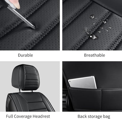 HChengkikz Car Seat Covers, Breathable Faux Leather Auto Seat Covers, Waterproof Automotive Seat Covers, Universal Vehicle Seat Covers for Sedans SUV Pick-up Truck (2 PCS Front Seat, Black)