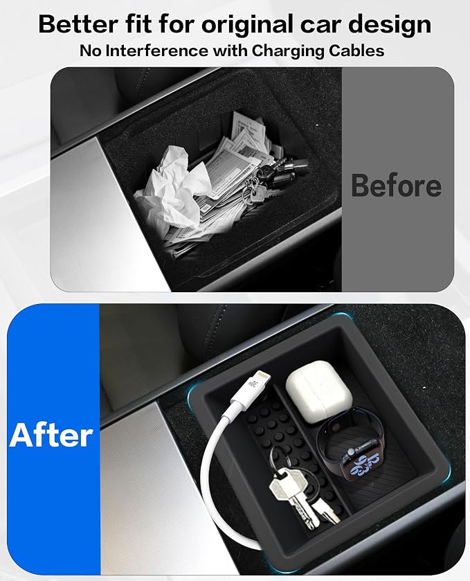 for Tesla Model Y 2025 2026 Juniper & Model 3 2024 Highland Center Console Organizer [Double Layer Space, Slide Smoothly (Model 3&y, 4P)
