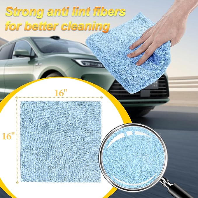 Car Wash Drying Towels, 450gsm Ultra-Thick Absorbent Lint-Free Extra Soft Microfiber Rags for Car Detailing, Interior & Exterior Cleaning Cloths, 16in x 16in - Microfiber, Blue, 6 Packs