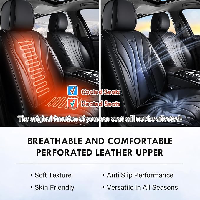 Coverado Front Seat Covers, 2 Pack Leather Seat Cover for Cars, Waterproof Seat Covers, Front Seat Car Seat Protectors, Driver Car Seat Cushions Universal Fit for Most Vehicles, Black