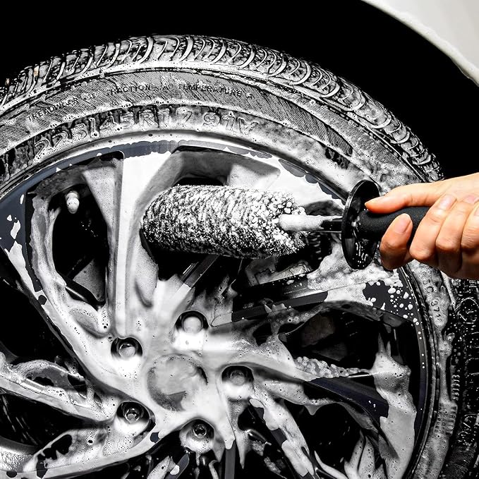 Car Wheel Rim Brush Kit, Woolies Wheel Brush, Car Cleaning Brush Fiber Rod, Steel Ring Fiber Cleaning Brush, Long Non-Slip Handle Clean Brush, Great to Clean Car Wheel Rim