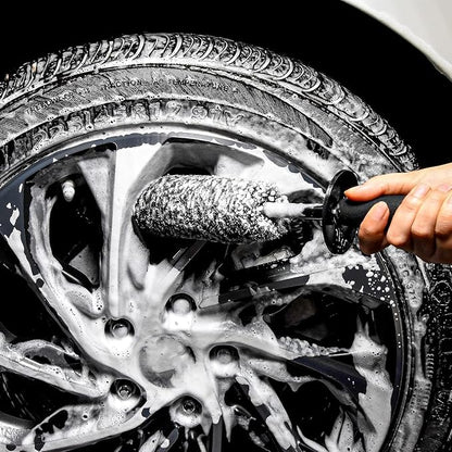 Car Wheel Rim Brush Kit, Woolies Wheel Brush, Car Cleaning Brush Fiber Rod, Steel Ring Fiber Cleaning Brush, Long Non-Slip Handle Clean Brush, Great to Clean Car Wheel Rim