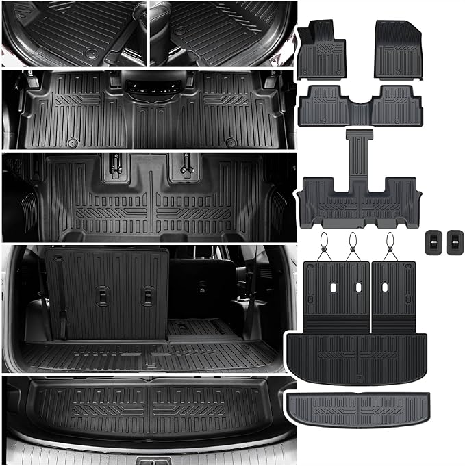 Floor Mats Cargo Mat Set for 2020-2024 2025 Hyundai Palisade 7/8 Seat, All Weather TPE Cargo Liner Backrest Mats Trunk Lower Car Mat Accessories for Palisade Calligraphy