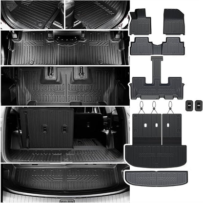 Floor Mats Cargo Mat Set for 2020-2024 2025 Hyundai Palisade 7/8 Seat, All Weather TPE Cargo Liner Backrest Mats Trunk Lower Car Mat Accessories for Palisade Calligraphy