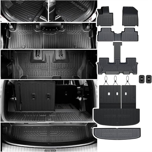 Floor Mats Cargo Mat Set for 2020-2024 2025 Hyundai Palisade 7/8 Seat, All Weather TPE Cargo Liner Backrest Mats Trunk Lower Car Mat Accessories for Palisade Calligraphy