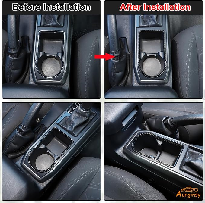 Aunginsy Car Gear Shift Panel Cup Holder Trim Ring Compatible with Toyota Tacoma 2016-2023 Truck Center Console Gear Shifter Cup Holder Panel Decorative Frame Protection Cover ABS Interior Accessories