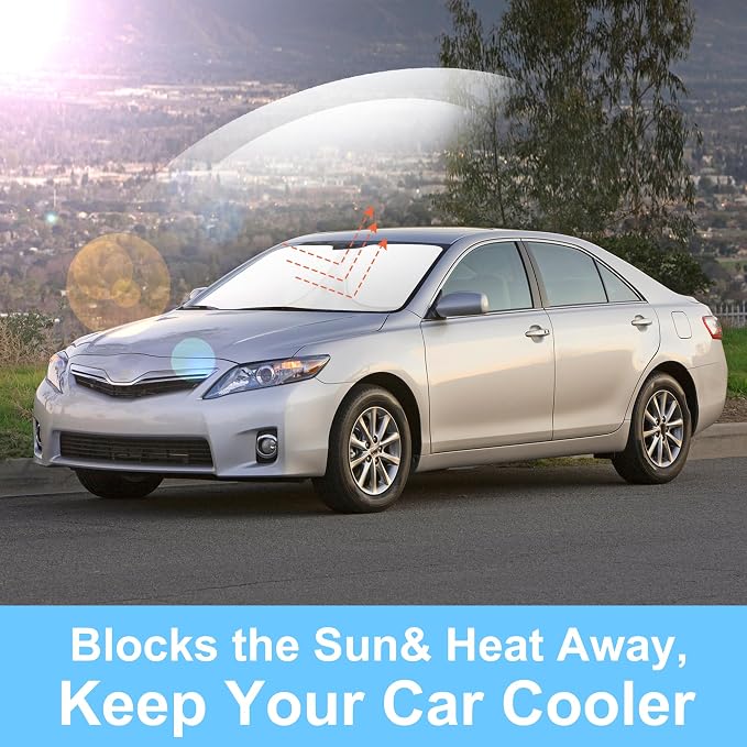 TINGLU Sun Shade for Toyota Camry 2007-2011 Accessories Windshield Sun Shade Window Shade UV Rays Protection Sun Visor Cover with Steering Wheel Sunshade Storage Bag