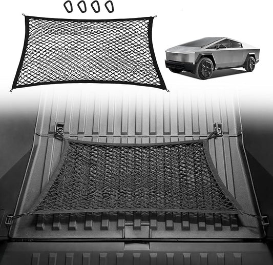 BestEvMod Cargo Mesh Net for Pickup Truck Bed Compatible with Tesla Cybertruck 2026 2025 2024 Accessories Mesh Extra Strong Hook Stretchable Trunk Organizer Cargo Net (Rear, Reinforced POM Hooks)