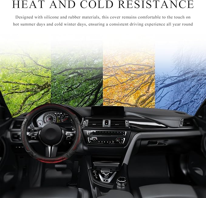 Car Steering Wheel Cover, 15 Inch Anti-Slip Steering Wheel Cover Protector with 3D Honeycomb Design, Universal Steering Wheel Covers for Truck SUV, Car Accessories (Red, Round Shape)