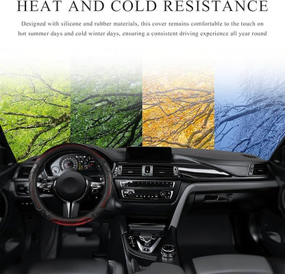 Car Steering Wheel Cover, 15 Inch Anti-Slip Steering Wheel Cover Protector with 3D Honeycomb Design, Universal Steering Wheel Covers for Truck SUV, Car Accessories (Red, Round Shape)