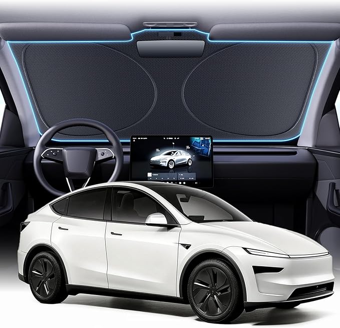 Upgraded Windshield Sun Shade for Tesla Model Y 2020-2026 [99.9% Sun Protection, Super Heat Insulation] Foldable Sunshade with Storage Bag, Car Accessories, WS2 (59 x 36 in)