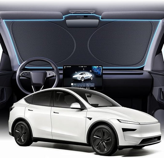 Upgraded Windshield Sun Shade for Tesla Model Y 2020-2026 [99.9% Sun Protection, Super Heat Insulation] Foldable Sunshade with Storage Bag, Car Accessories, WS2 (59 x 36 in)