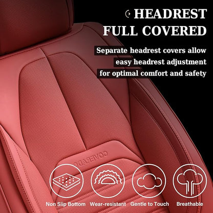 Coverado Car Seat Covers Full Set, Red Seat Covers for Cars, Automotive Seat Covers, Waterproof Nappa Leather Front Seats and Back Car Seat Protector, Universal Fit for Most Cars SUV Trucks