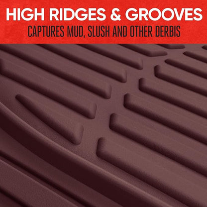 Motor Trend FlexTough Floor Mats for Cars, Burgundy Deep Dish All-Weather Car Mats, Waterproof Trim-To Fit Automotive Cars Trucks SUV, Universal Liner Accessories