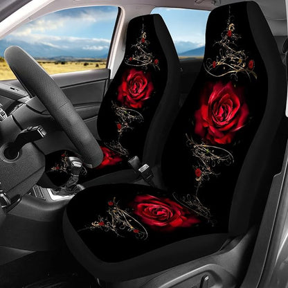 Red Rose Car Seat Covers Full Set,Vintage Floral Decorative Flower Print Vehicle Front Rear Bench Cushion Protectors for Women Men Auto Interior Accessories Universal Fit for Trucks Sedans