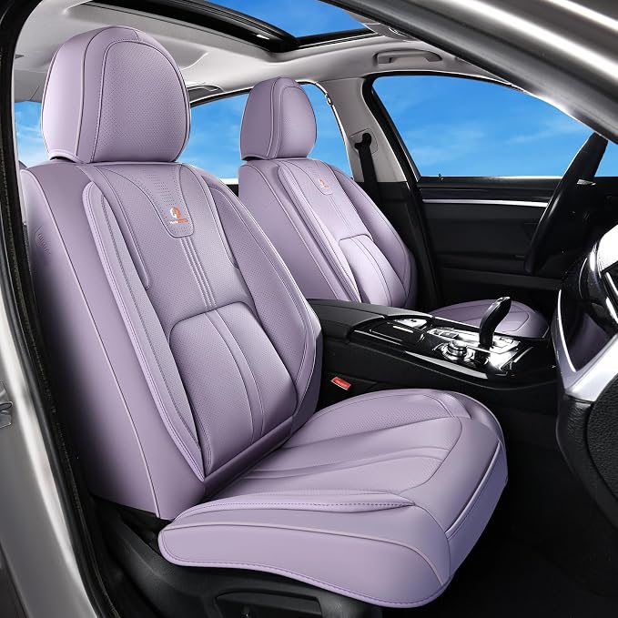 Huidasource Purple Seat Covers Luxury Nappa Leather, Car Seat Covers with Velcro Adjustable, Airbag, Lumbar Support, Cooling＆Heating, SUV seat Covers Universal Fit for Most Cars SUV Trucks, Purple