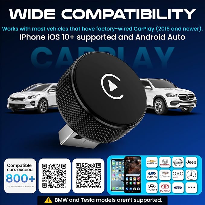 Wireless CarPlay & Android Auto Adapter – 2026 Circle Edition | Converts Wired to Wireless, Plug & Play Dongle, Fast Auto-Connect for iPhone iOS 10+ & Android 11+