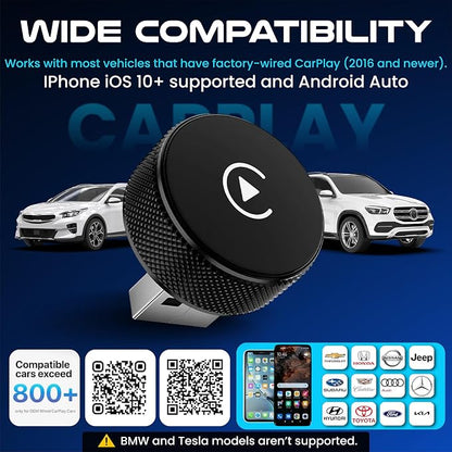 Wireless CarPlay & Android Auto Adapter – 2026 Circle Edition | Converts Wired to Wireless, Plug & Play Dongle, Fast Auto-Connect for iPhone iOS 10+ & Android 11+