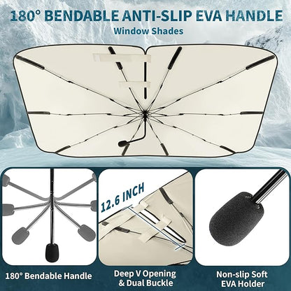 Car Windshield Sun Shade Umbrella, 57"*33", Foldable Sun Shade for Car Windshield Umbrella, UPF 50+ and Heat Protection, Nano Cold Titanium Ice Silk Fabric. Universal Portable