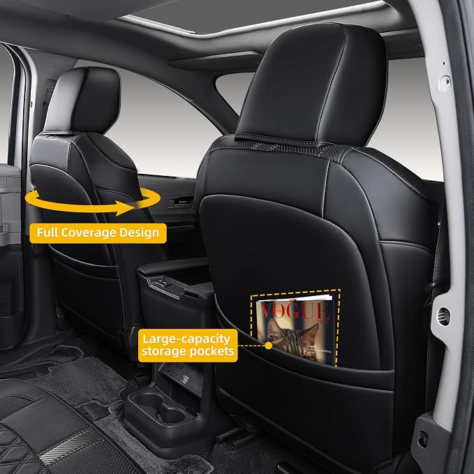Custom Fit Sienna Seat Covers for 2021-2026 Toyota Sienna LE XLE 8-Passenger, Waterproof Faux Leather Full Set Airbag Compatible 3-Row Car Seat Protectors (Black)