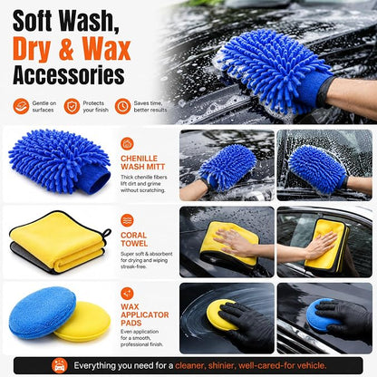 18-Piece Car Detailing Kit – Complete Car Interior Detailing Kit and Exterior Cleaning Set with Detail Brushes, Wire Brushes, Waxing Mop, and Microfiber Accessories for Vehicles