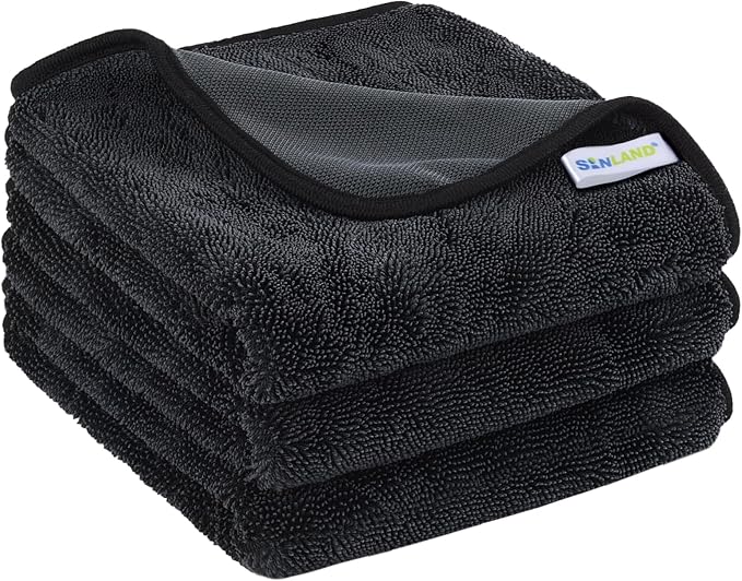 SINLAND 3-Pack Microfiber Shiny Wipes Shower Cleaning Cloths - Ultra Absorbent Drying Towel for Cars and Trucks, 600gsm, Streak-Free, Without Scratches or Water Spots 16" x 24" Dgrey