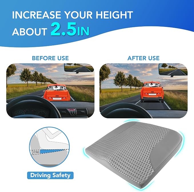 Lofty Aim Car Seat Cushion, Comfortable Memory Foam Seat Pillow for Driving, Sciatica-Back Pain Relief, Cushion for Car-Truck, Office, Wheelchair - Dark Grey
