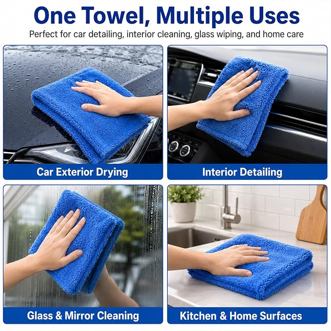 Shimeyao 30 Pcs 12.5 × 12.5 Inch Microfiber Towels for Cars, 500 Gsm Edgeless Plush Car Detailing Towel, Lint Free Scratch Free Cleaning Cloths for Drying, Washing, Polishing, Waxing, Home (Dark Blue)