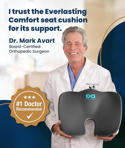 Everlasting Comfort Doctor Recommended Memory Foam Seat Cushion for Office Chairs & Car - Ergonomic Office Desk Accessories - Cushions for Tailbone Pain Relief, Sciatica (Gray, Large)