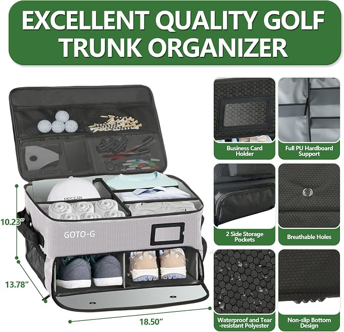 3 Layer Golf Trunk Organizer - Large Capacity Golf Trunk Organizer for 2 Pair Size 13 Shoes, Gifts for Men for Accessories, Balls, Tees, Clothes, Gloves