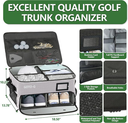 3 Layer Golf Trunk Organizer - Large Capacity Golf Trunk Organizer for 2 Pair Size 13 Shoes, Gifts for Men for Accessories, Balls, Tees, Clothes, Gloves
