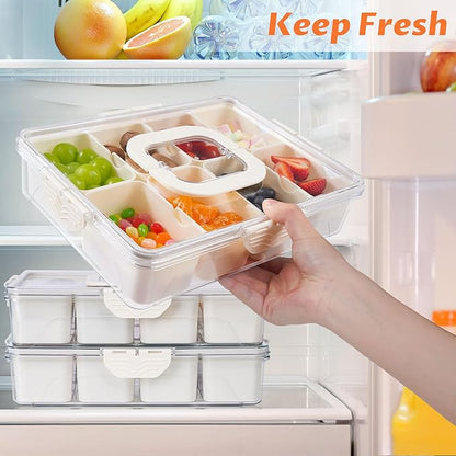 TCHZA Snackle Box Container, Dishwasher Safety - Divided Serving Tray with Lid and Handle, Charcuterie Board for Portable Snack Platters - Clear Organizer for Fruits Snacks,Perfect for Road Travel
