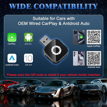 4-in-1 Wireless CarPlay Adapter for Apple CarPlay & Android Auto & AirPlay & MirrorLink, 2026 Upgraded Screen Mirroring Mini USB Adapter with Type-C Extension, Low Latency, Plug & Play